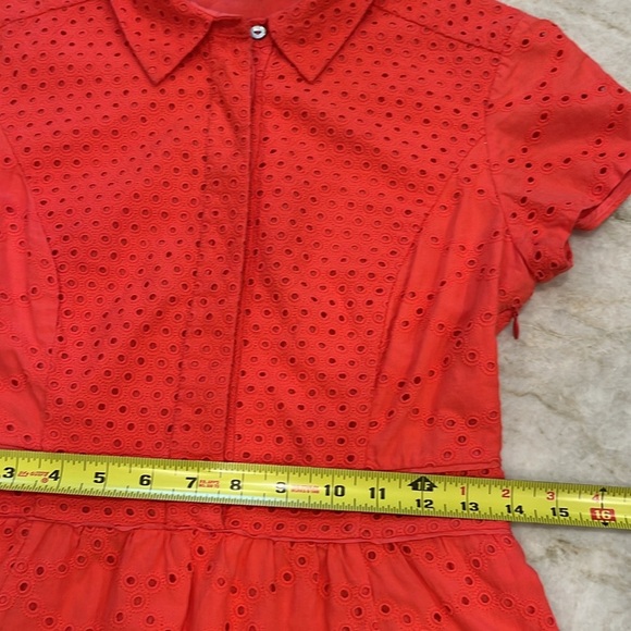 Diane von Furstenberg Skylar Coral Pink Eyelet Shirt Dress Size 6 - Picture 9 of 16